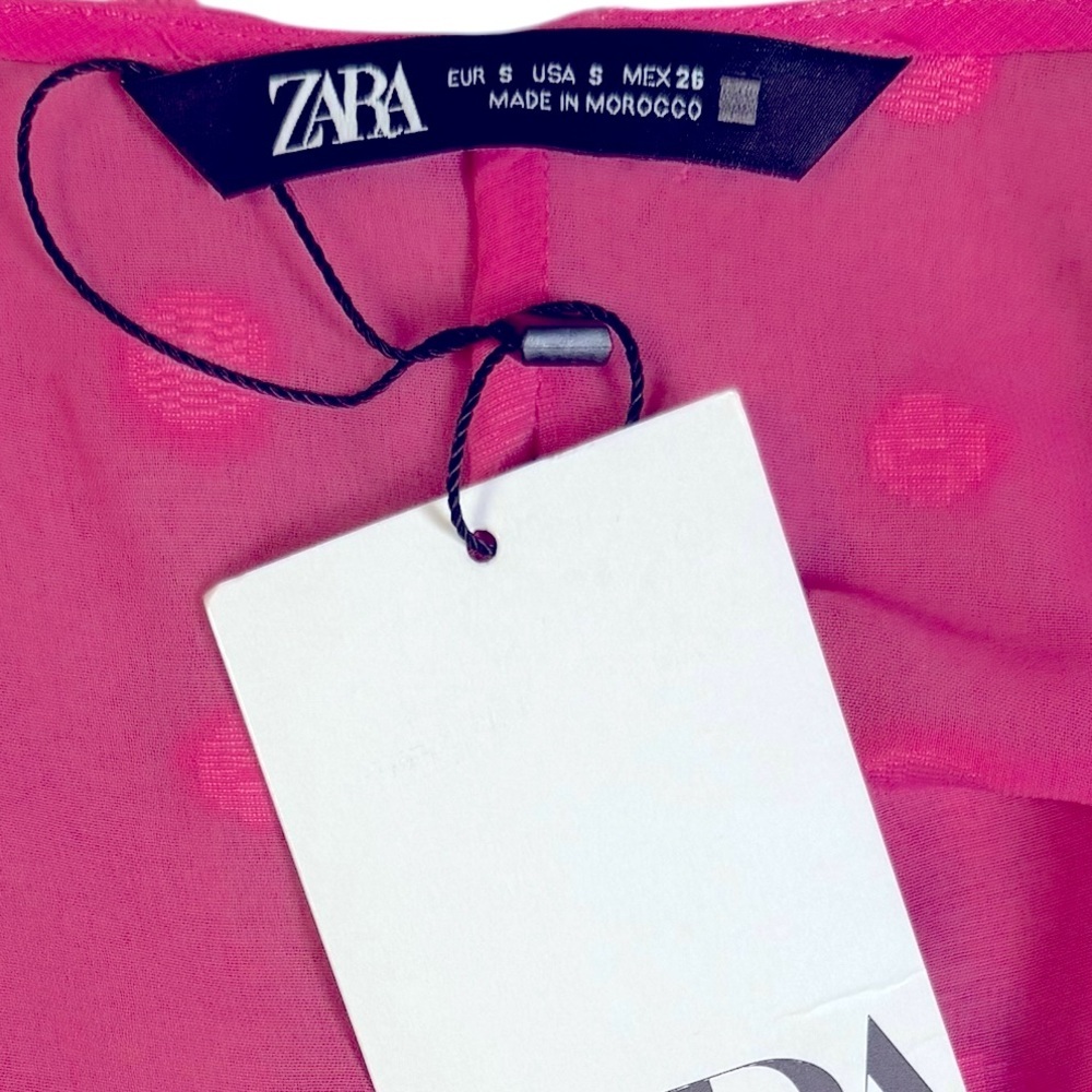 Zara NWT Pink Sheer Textured Tie Front Blouse Beachy Boardwalk Cruise Vacation - Picture 4 of 8